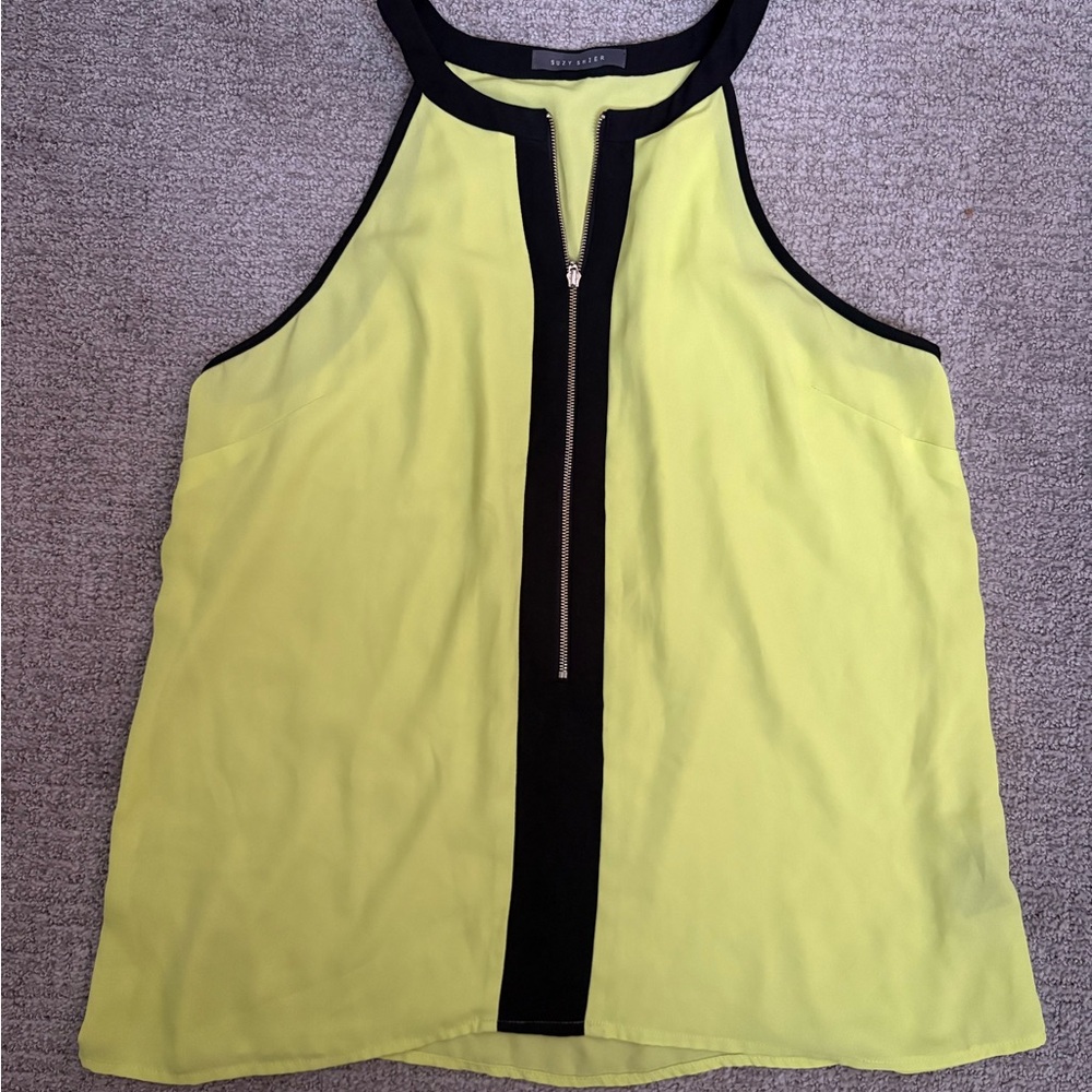 Suzy Shier Lime Green Halter Top with Black Accents